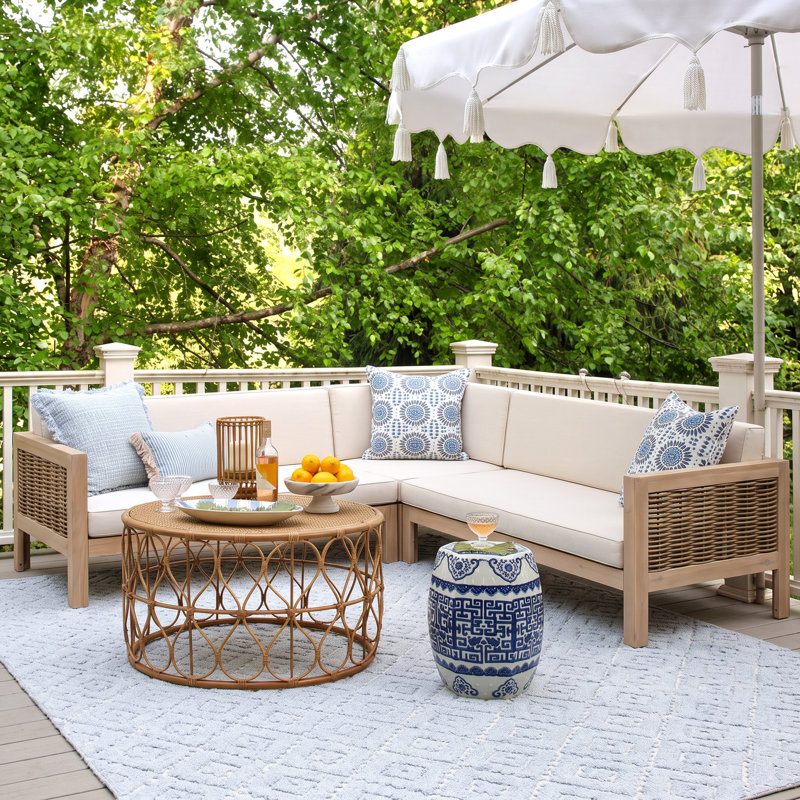 Canapé modulaire de patio avec coussins, Light White Frame/Sand Cushion