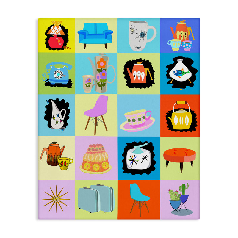 Toile de vignettes rétro rétro, design par Lynnda Rakos, H 20 po x l 16 po