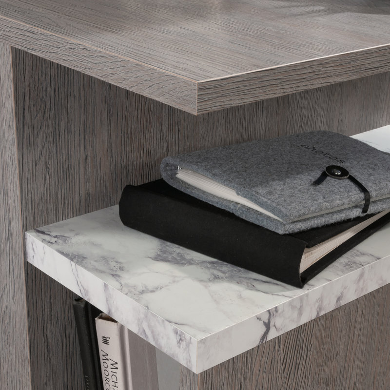 Ashen Oak Contemporary Nightstand with Faux Marble Accent