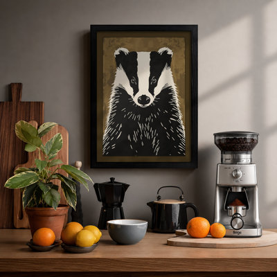 Badger Portrait Japandi - Framed Print