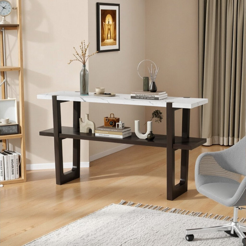 Console 54 "à effet marbre avec tablette ouverte pour vestibule, Espresso
