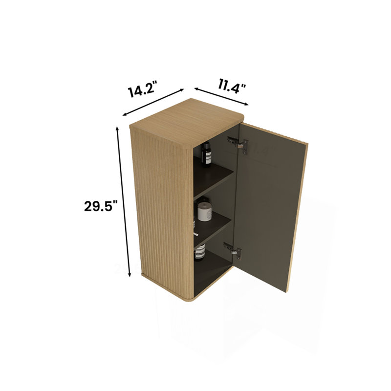 CC0414S306 Natural Oak Bathroom Floating Side Cabinet, Wall-Mounted Storage Cabinet For Small Spaces, Pre-Assembled, Oak