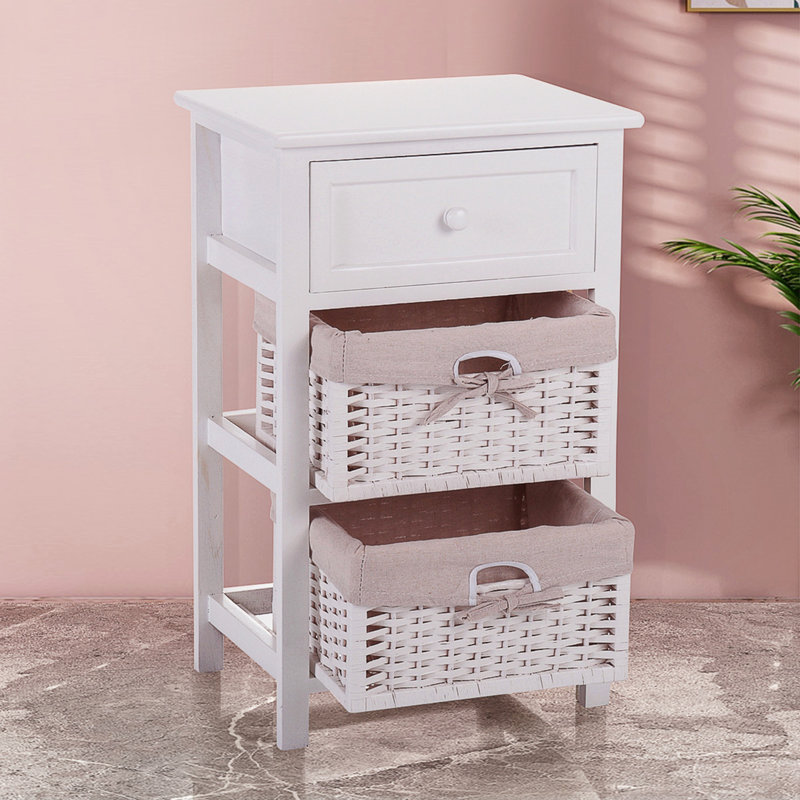 Table de chevet à un tiroir avec deux paniers amovibles, table de chevet avec rangement, table de bout moderne avec pieds hauts