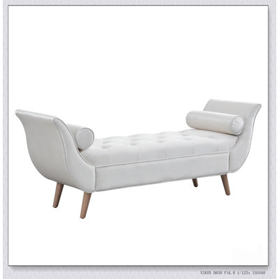Banc rembourré en velours avec 2 coussins, repose-pieds capitonné, accoudoirs roulés, pieds en bois massif pour le vestibule et le salon