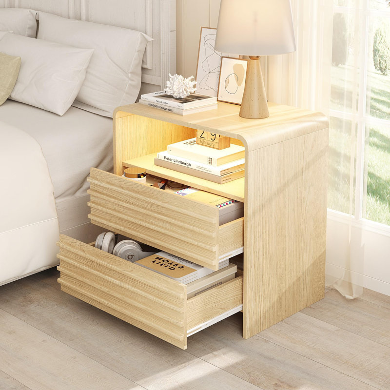 Modern Nightstand With Charging Station, Yellow