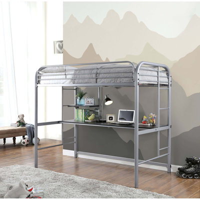 Échelle de lit mezzanine en métal de style contemporain avec tablettes sous le lit et garde-corps
