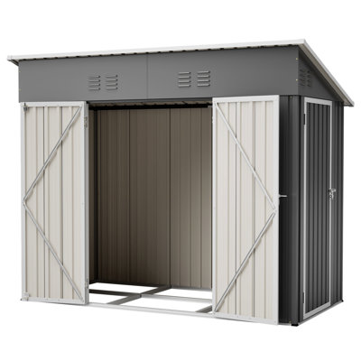 4X8 Storage Shed With Design, 4 Air Vents, Heavy-Duty Metal, And Left/Right Door For Garden Pet In Outdoor Space Ft Solution Sloping Roof, Tool Organization