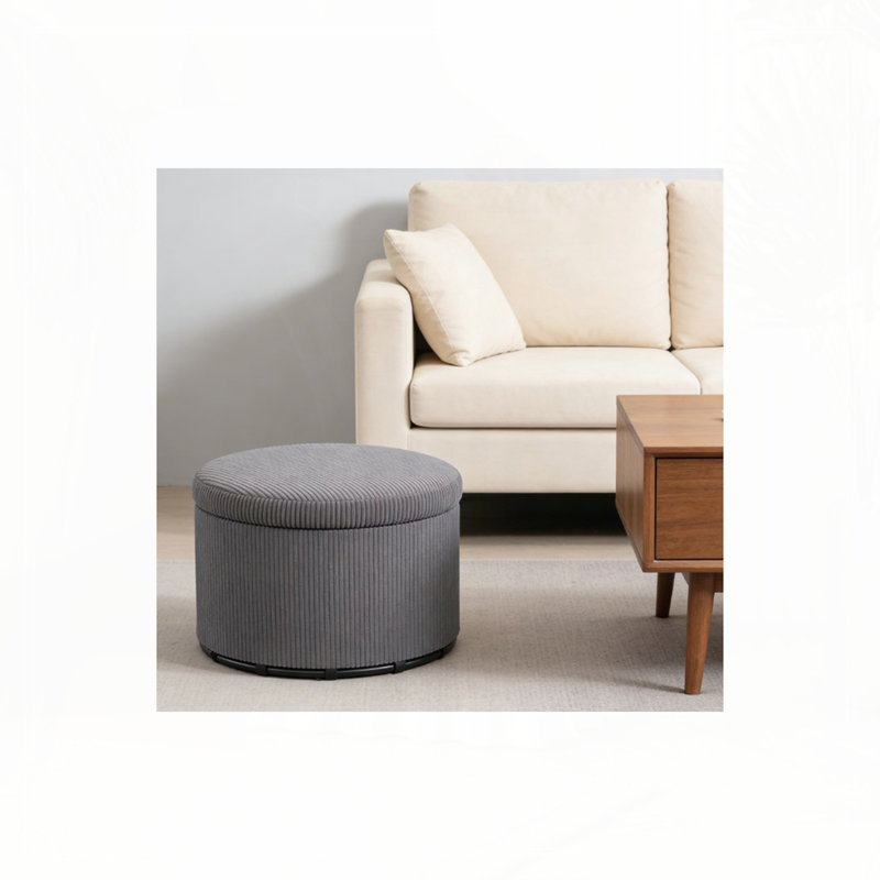Repose-pieds rembourré, tabouret de rangement rond avec couvercle