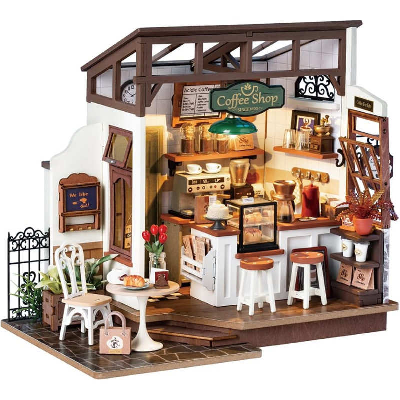 Diy Miniature Coffee Shop Model Kit - Wooden Dollhouse Craft For Adults, Home Decor & Relaxing Building Project, Gift Idea For Birthday & Holidays