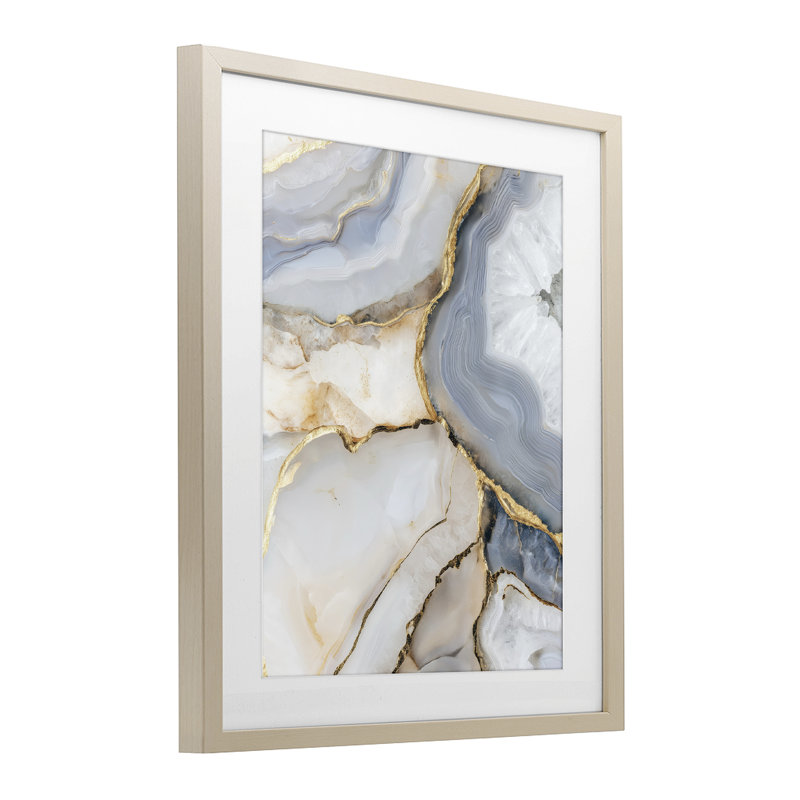 Géode blanche et grise, reproduction sous verre, conception de Svetlana Aleynikova, Cadre de récolte en pin