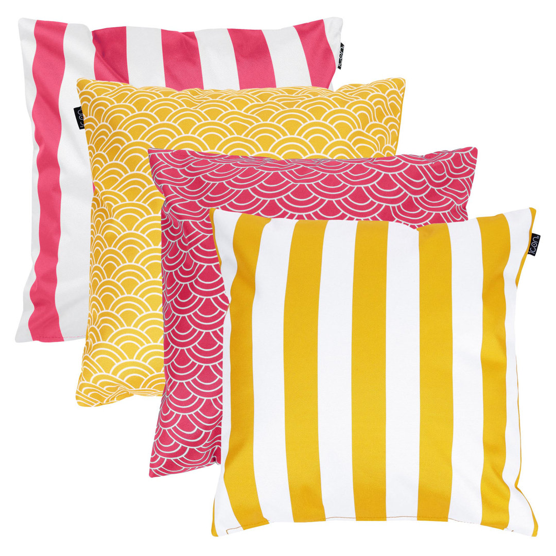 icon Deck Stripe Indoor-Outdoor Cushion, Pack of 4, Pink & Yellow