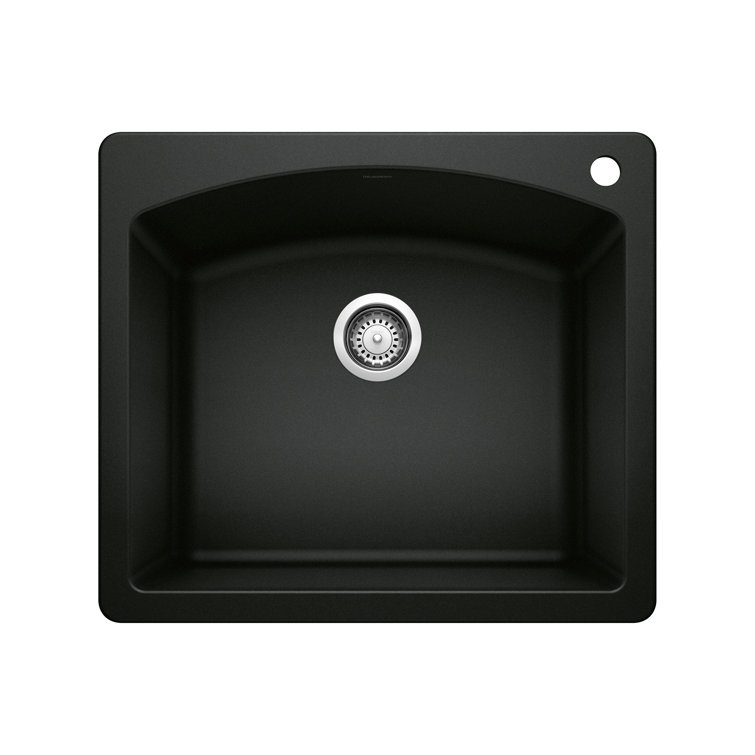 Diamond 25" L x 22" W Granite Composite Drop-In/Undermount Kitchen Sink with Basket Strainer