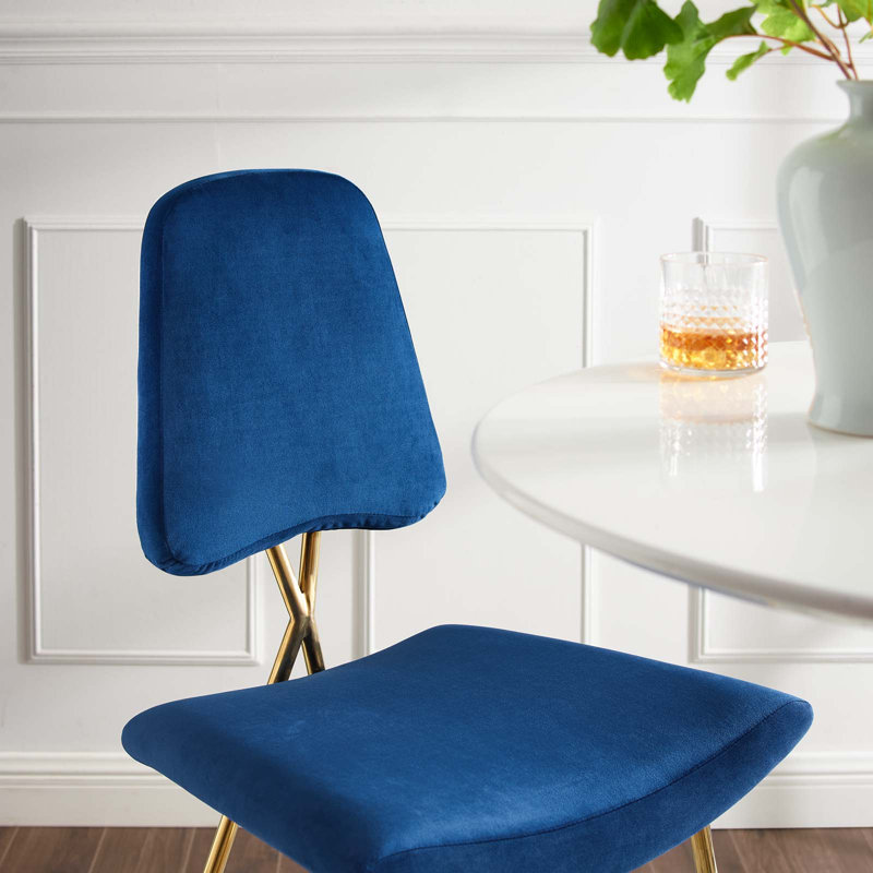 Navy Velvet Upholstered Counter Stool with Gold Stainless Steel Legs