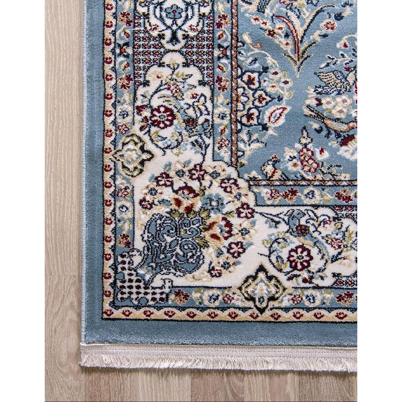 Tapis bleu / brun clair en polypropylène tissé à la machine Oriental