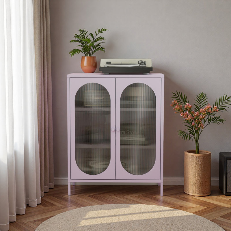 Armoire d'appoint courte en métal à 2 portes avec verre cannelé Short