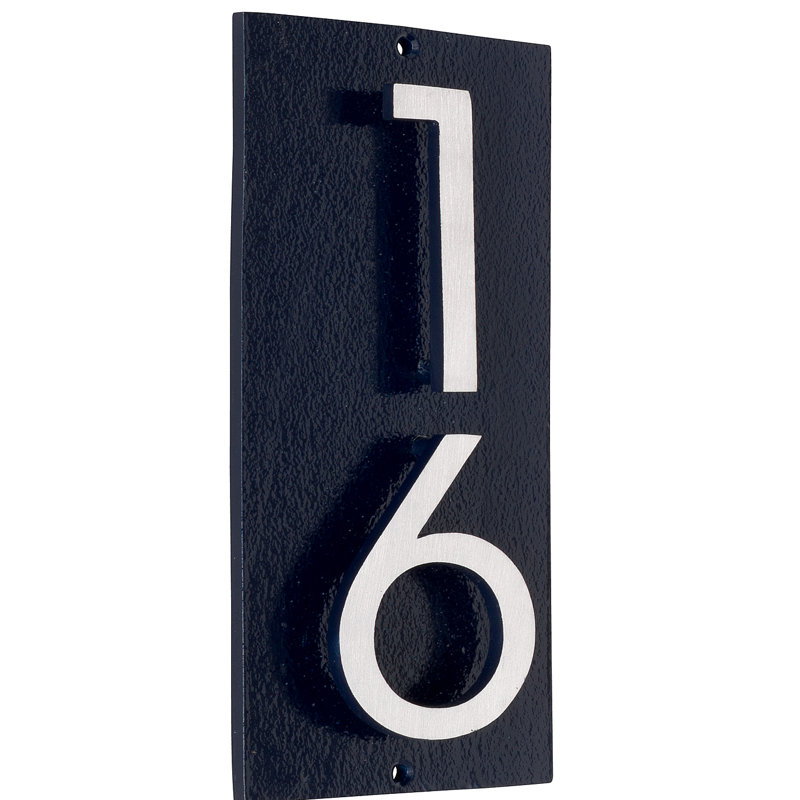 Plaque d'adresse murale flottante sur 1 ligne, Bleu marine, Nickel satiné deux tons, Oui