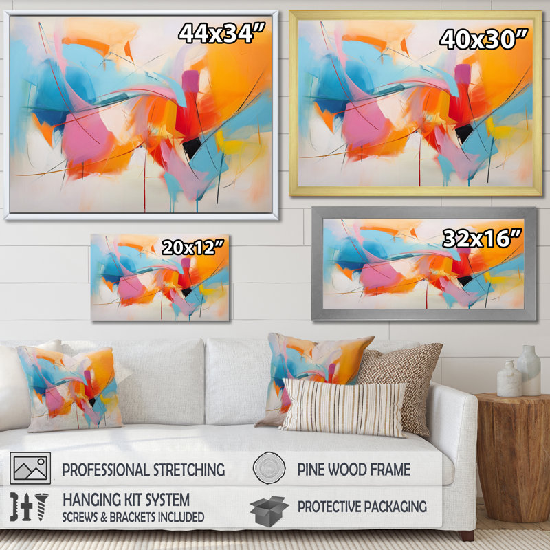Impression sur toile encadrée rose rose Mid-Century, 12" H x 20" W, Cadre flottant noir