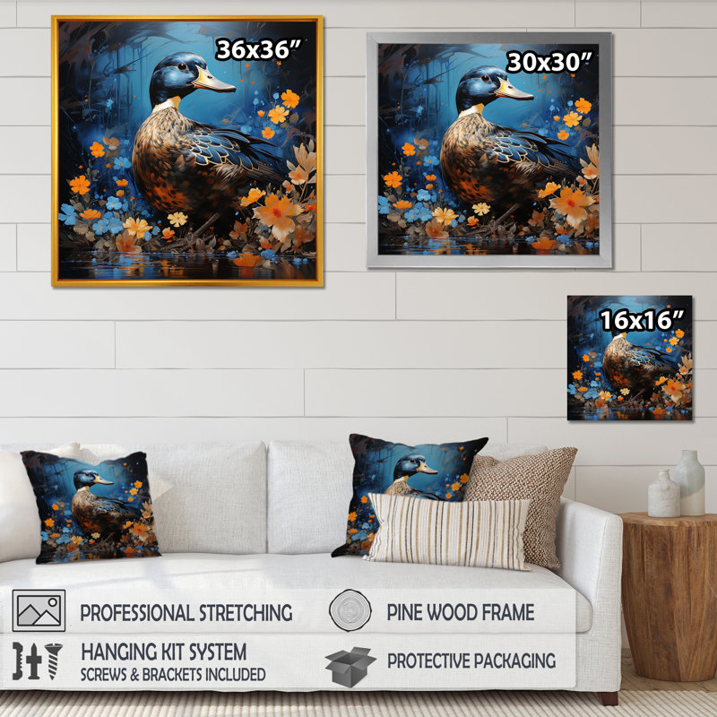 «Blue Duck Midnight Ponder II», art mural canard, H 30 po x l 30 po x P 1,5 po, Toile tendue