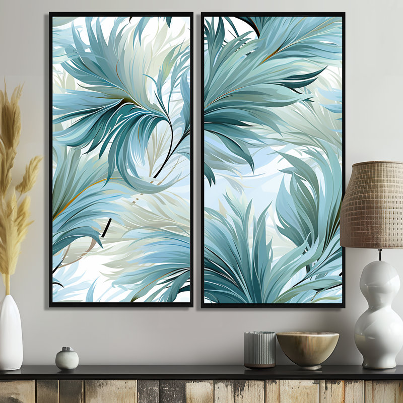 «Oceanic Dreamscape Tropical» - art mural bleu, 32" H x 32" W, Black, Framed Print without Mat
