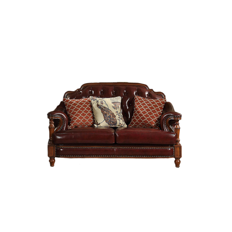 Causeuse en cuir véritable American, Brun-roux