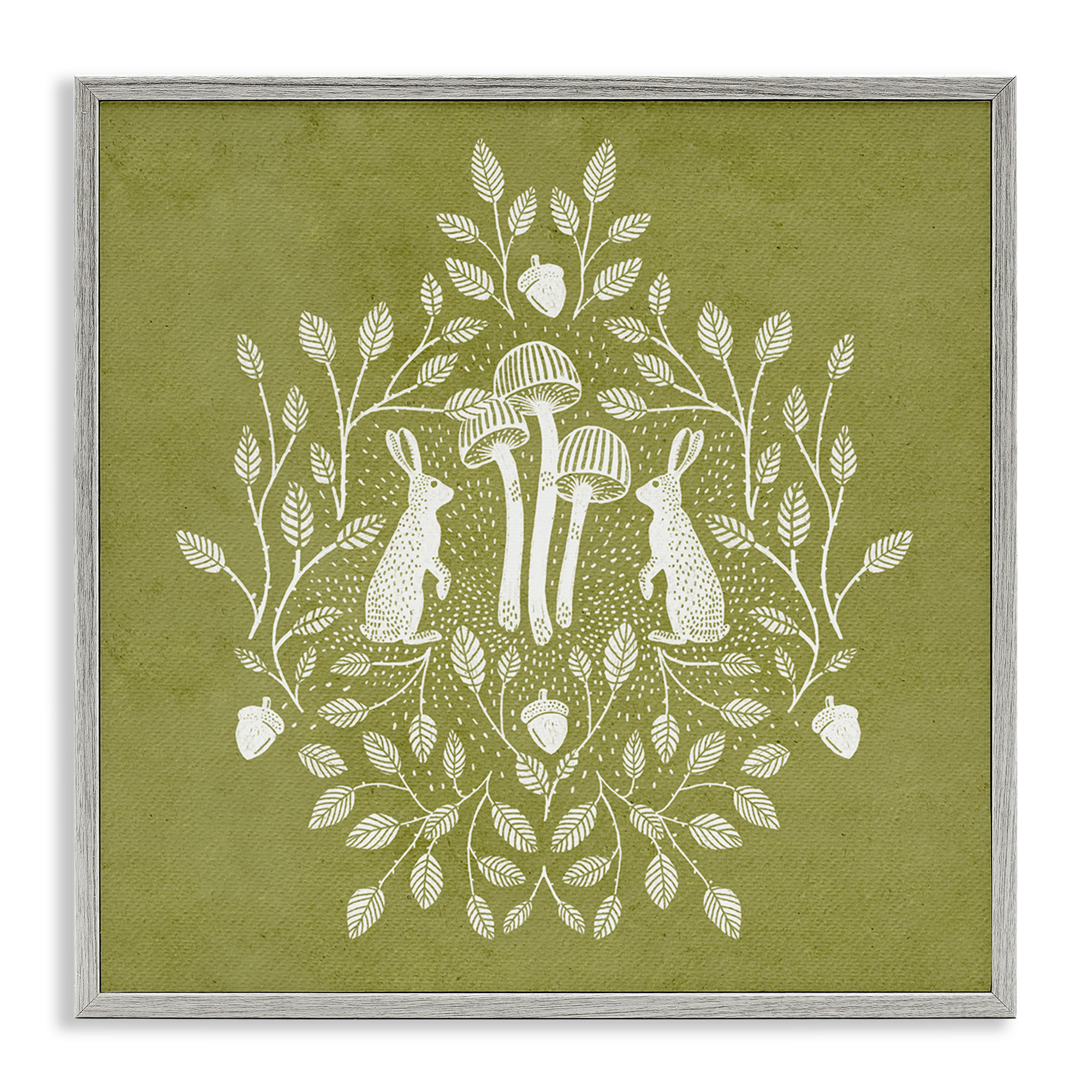 Dakota Fields Olive Green Botanical Rabbits Framed Giclee Art by Katie ...