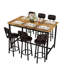 Ensemble de salle à manger moderne à hauteur de comptoir 6 pièces, longue table de bar rectangulaire avec 6 tabourets de bar en cuir, ensemble de table de pub en bois gris patiné avec cadre en métal blanc pour la maison et le petit appartement-131181136-131181137-131181139-131181141