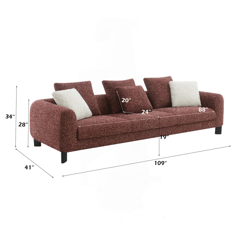 Maroon Tweed Sofa W/3 Pillows