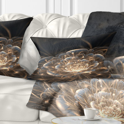 Fractal Flower with Golden Rays - Floral Printed Throw Pillow