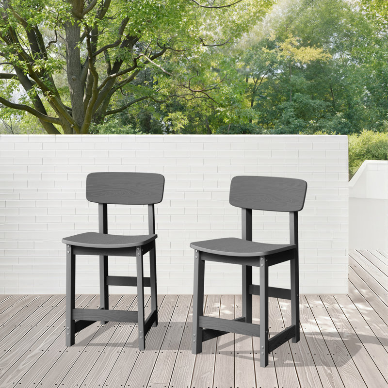 Tabouret de bar extérieur empilable en plastique (ensemble de 2), Gris