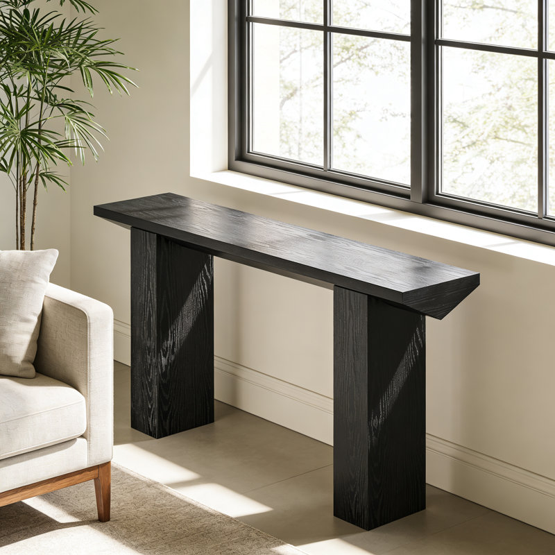Matte Black Minimalist Console Table With Open Base For Entryway Decoration