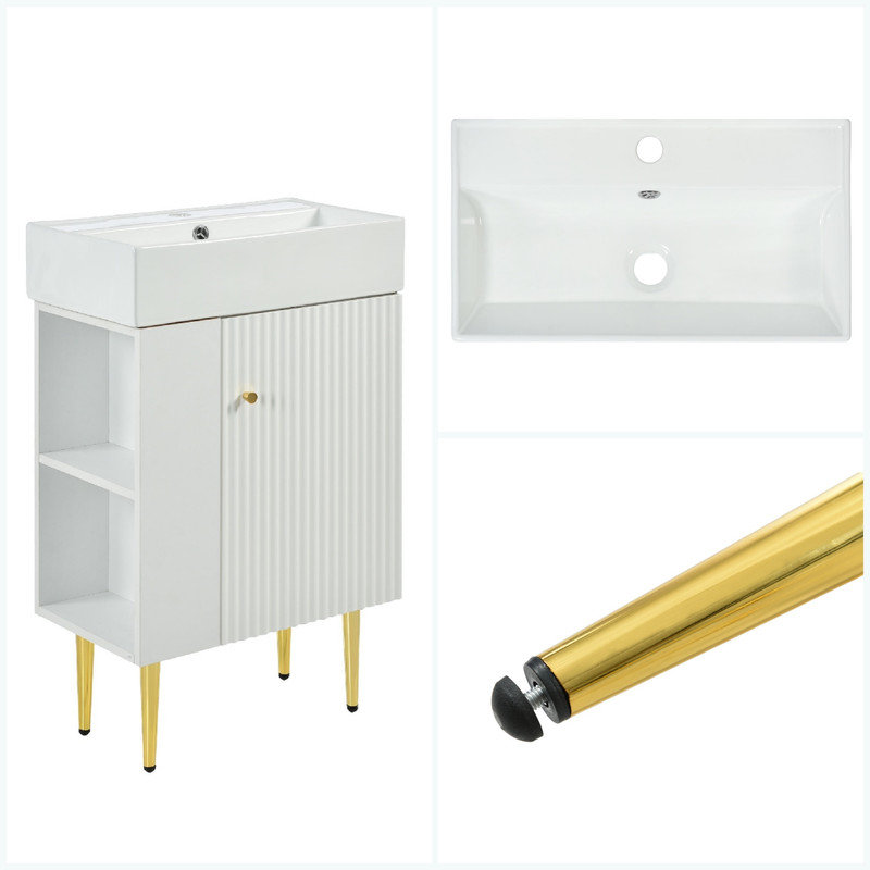 21.6" Bathroom Vanities, Freestanding Vanity with Single Sink, White