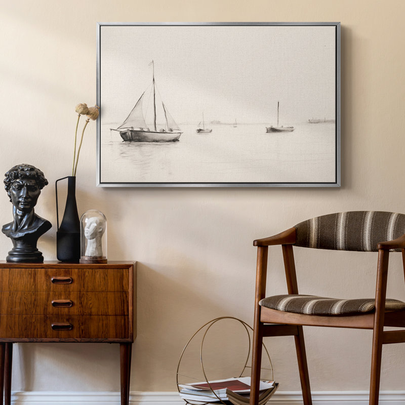 «Vintage Nautical Print-III» sur, Toile argentée avec cadre flottant, H 17 po x l 25 po x P 2 po