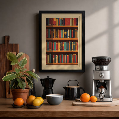 Bookshelf Library Vintage - Framed Print