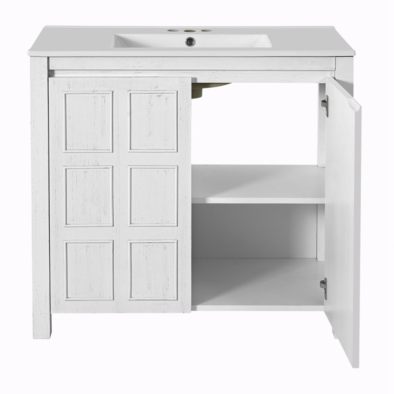 Organisateur de meuble-lavabo 36 "avec lavabo en céramique, Blanc