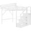 Grand lit mezzanine avec escalier, rangement et garde-robe, métal blanc, fiable à long terme, capacité de 400 lb, tablettes inférieures en métal de 54,3 po pour les petits espaces blancs, chambres à coucher idéales pour les adolescents-1739025103-1739025100