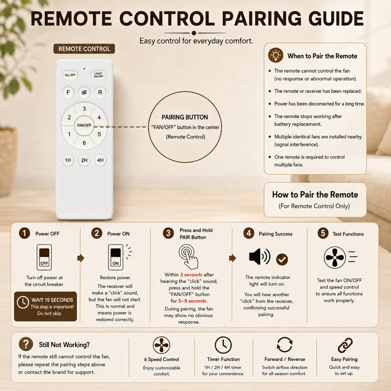 Ventilateur de plafond blanc à profil bas 52 po sans lumière avec télécommande, moteur CC réversible silencieux et 6 vitesses