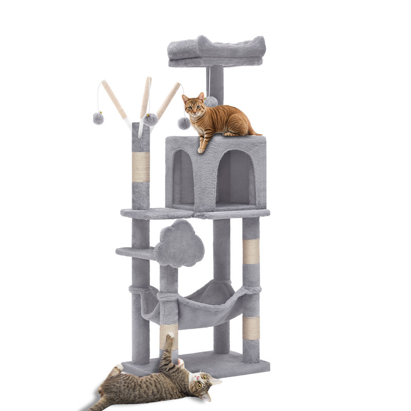 44-Inch Multi-Level Cat Tree, Indoor Cat Tower, Light Gray