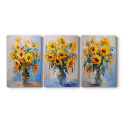 Floral Study Series CLVI - Ensemble de 3 toiles tendues avec châssis - Prêt à être accroché