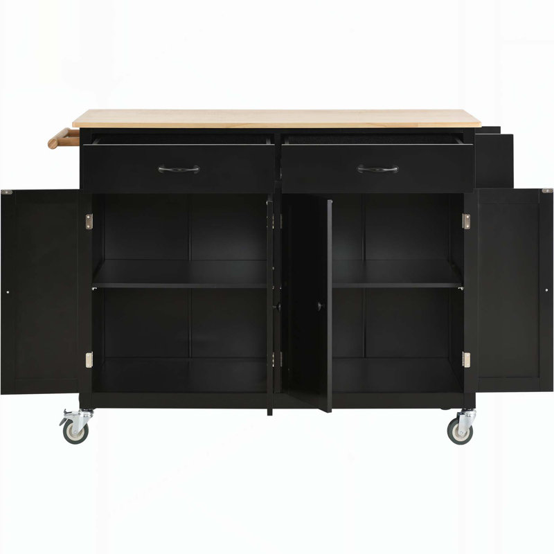 Versatile Kitchen Island Cart with Multiple Storage Options and Mobility, Black