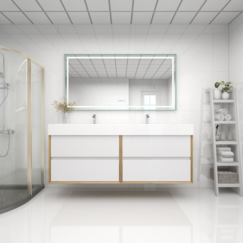 Meuble-lavabo double 72 po, Blanc lustré