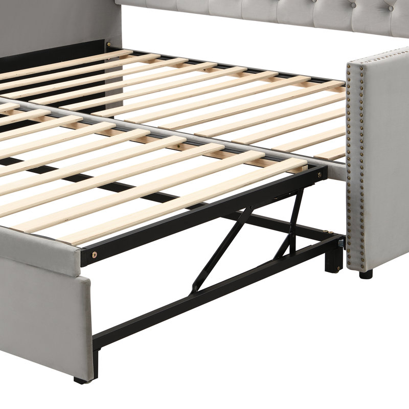 Lit de jour rembourré avec lit gigogne gris - Convient à différents espaces de vie, sans sommier simple dépendant des espaces
