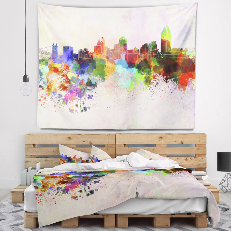 Tapisserie de cincinnati skyline Cityscape, H 32 po x l 39 po