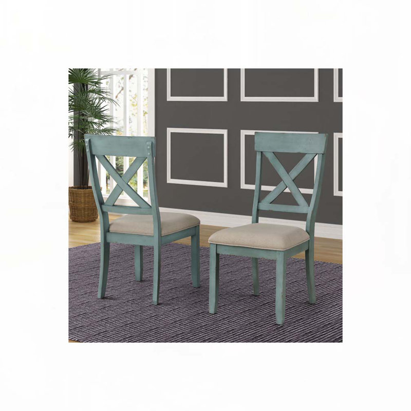 Ensemble de chaises de salle à manger rembourrées en velours avec dossier croisé, pieds en bois, Bleu