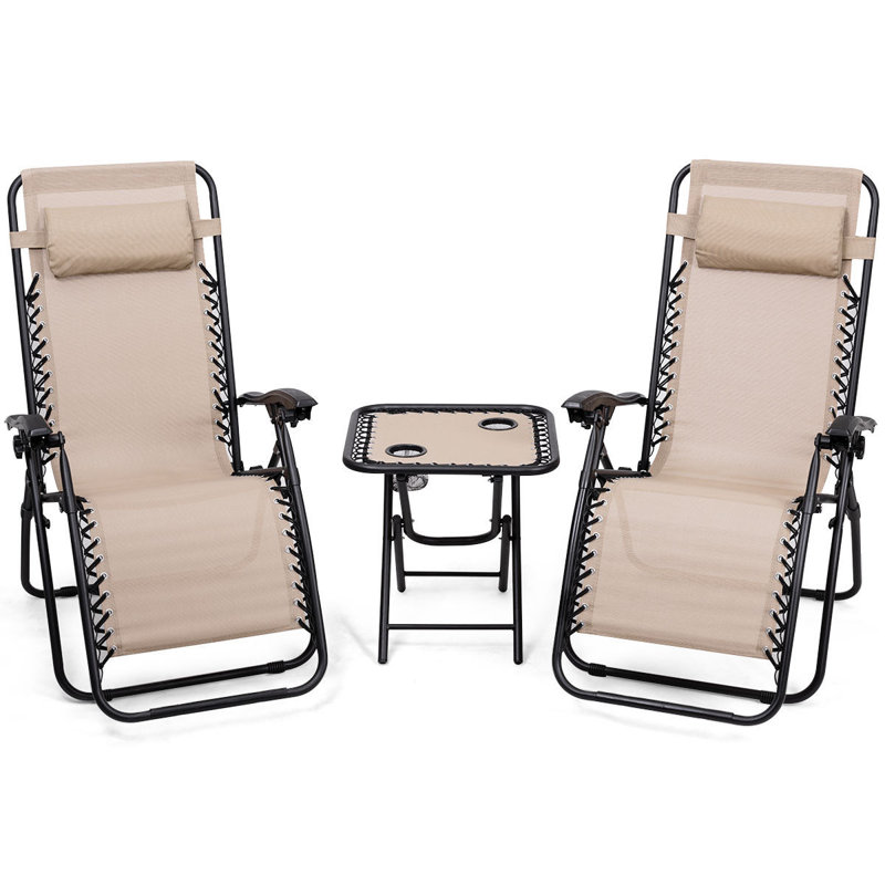 Ensemble de chaises longues inclinables avec table Rowell, Beige
