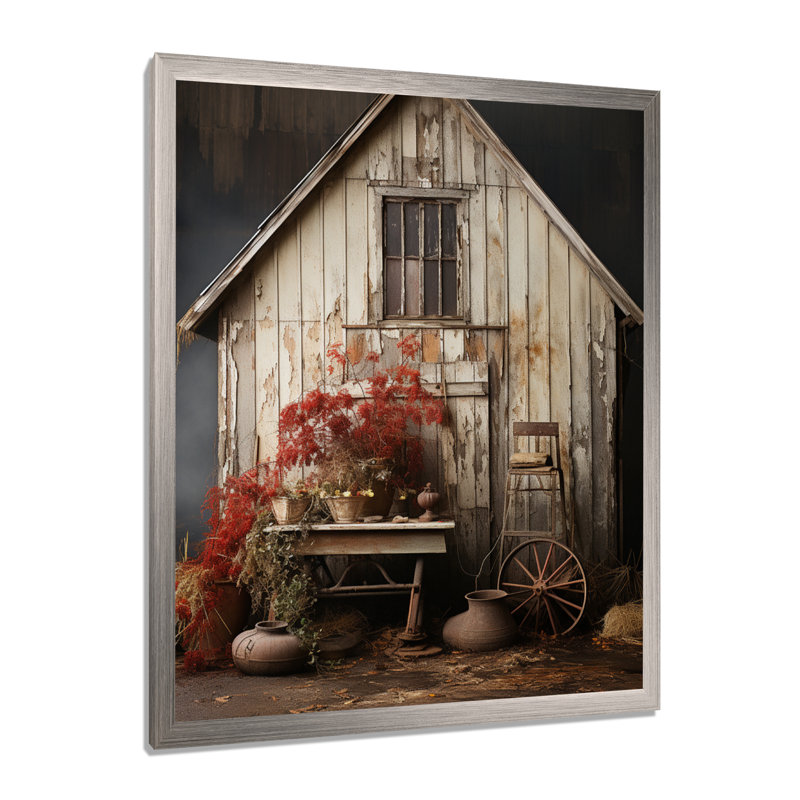 Asriel Barns Rustic Charm X - Barns, reproduction d'art sur toile encadrée, Cadre simple argenté, H 32 po x l 16 po x P 1 po