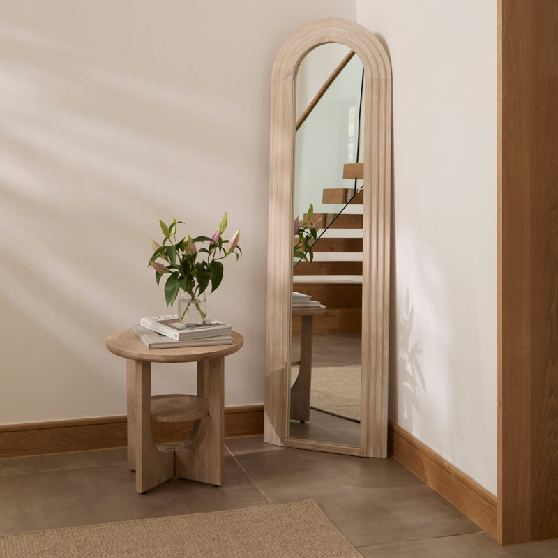 Solid Wood Arch Leaning Full Length Mirror, Slim, Whitewash