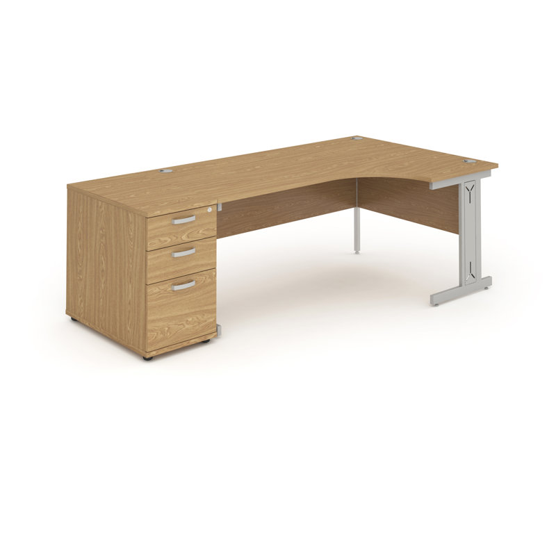 Impulse L-Shaped Metal Base Computer Desk, Left, Oak, 73cmH x 203cm W x 120cmD