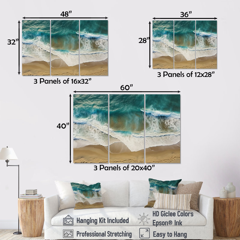 Vue aérienne de Tranquil Waves 2 - plage, art mural, Toile tendue, H 28 po x l 36 po x P 1 po