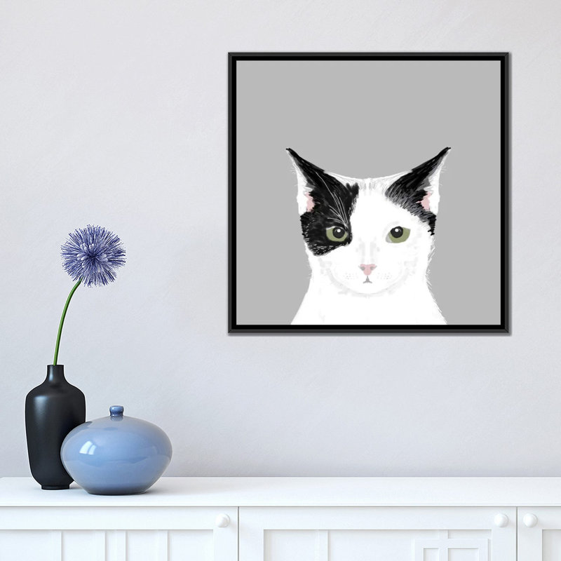 Chat, impression sur toile tendue, H 18 po x l 18 po x P 1,5 po, Toile avec cadre noir, Pas de tapis