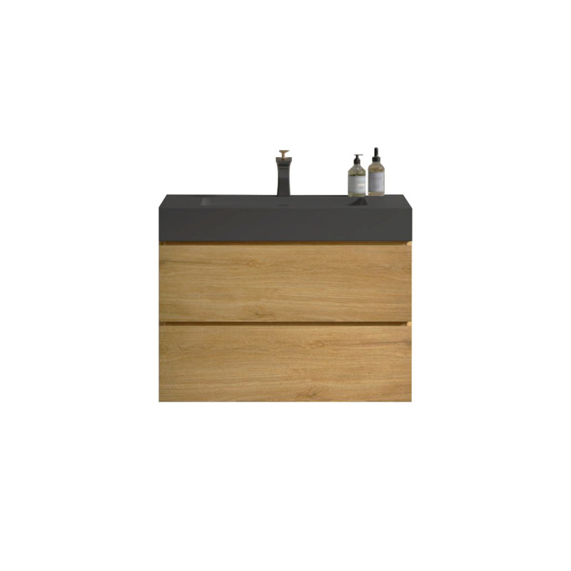 Modern Bathroom Large Storage Wall Mount Vanity, White, Black